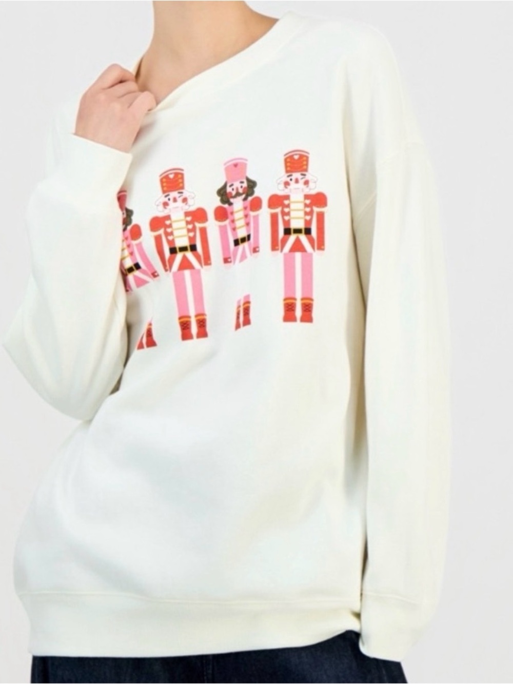 Cream Sweatshirt with Pink & Red Nutcracker Graphic NWT